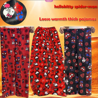  Bộ đồ ngủ Cotton nhung Hello Kitty & Spider-Man - dáng rộng vừa vặn quần dài đồ ngủ hoạt hình Unisex Trang phục Halloween thông thường 