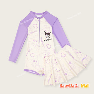 Bộ đồ bơi kuromi hoạt hình dễ thương thời trang cho bé gái 2024 đồ bơi dài tay màu xanh dương/hồng màu trắng tím Bộ đồ bơi cho bé