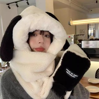 Mũ len lông cừu Mềm Mịn Cao Cấp Găng tay khăn quàng cổ tai thỏ mũ len tai mèo cute Thu Đông Giữ ấm 3 trong 1