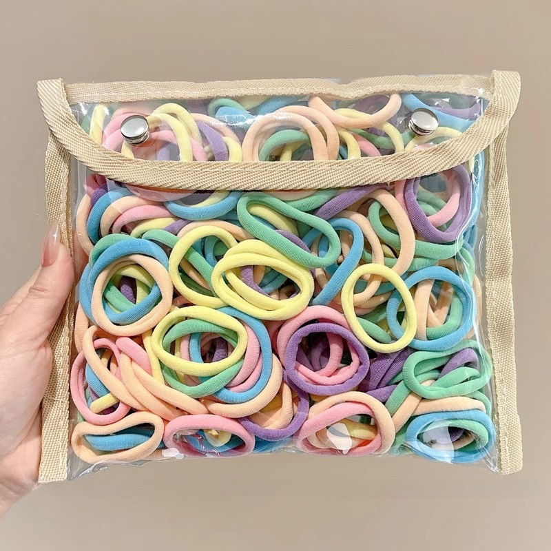 Set 100/200 Dây Buộc Tóc Đuôi To Cao Su Co Giãn Đơn Giản Thời Trang Hàn Quốc Cho Bé Gái