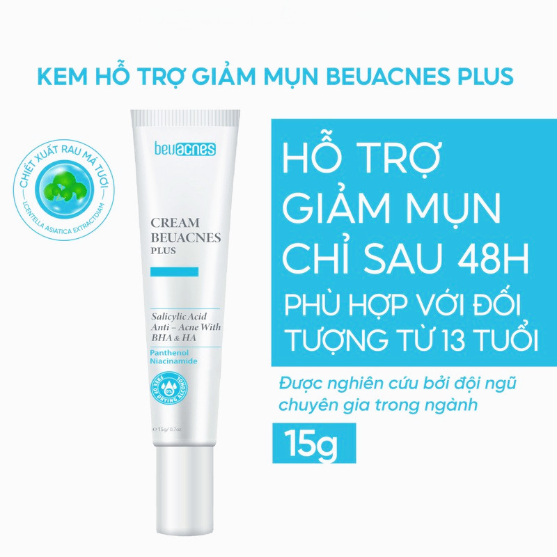 [Chính Hãng]Kem giảm mụn nhanh 24h BEUACNES PLUS mụn trứng cá, chiết xuất rau má, hỗ trợ mờ GIẢM thâ