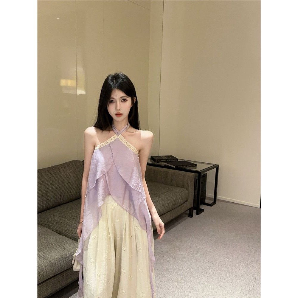 Thời Trang Pháp Mới Áo Ngắn Tay Màu Tím Cổ Thiết Kế Xếp Nếp Cho Nữ Mùa Hè Siêu Xinh Đẹp | BigBuy360 - bigbuy360.vn