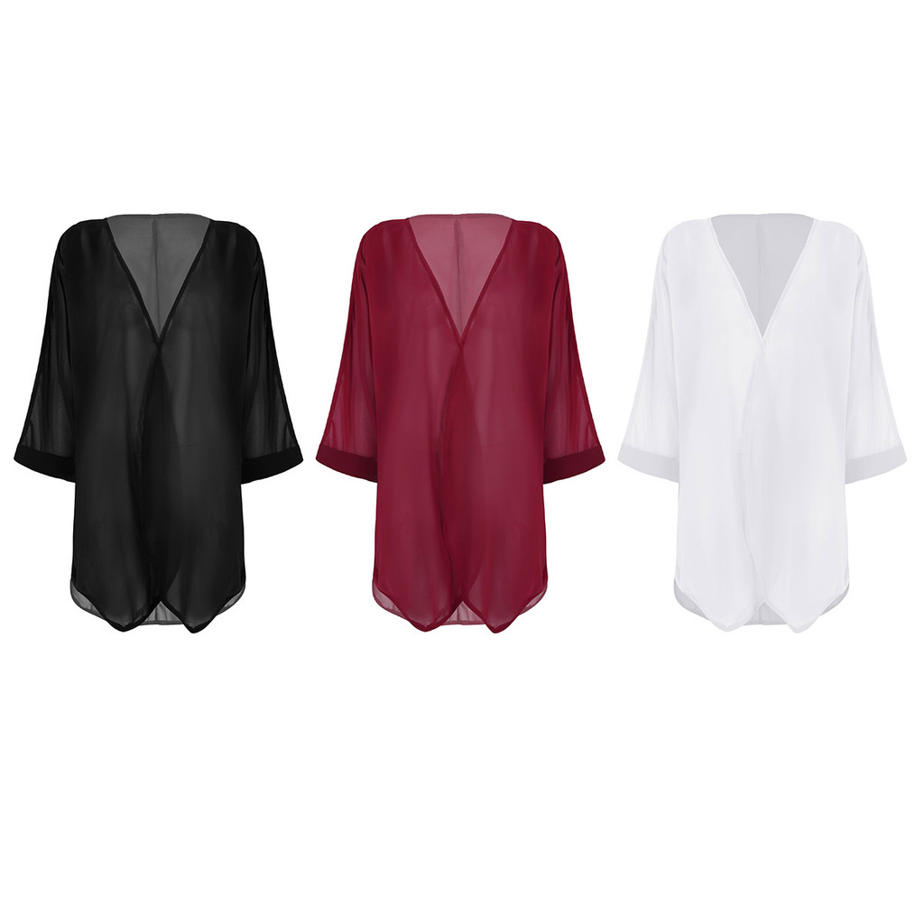 Haitryli Nữ Chắc Chắn Tay Dài Mở Phía Trước Xù Rời Voan Khăn Choàng Cardigan Bolero Shrug Đi Biển Ch