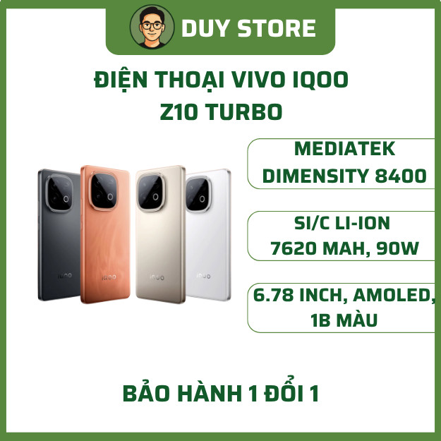 Điện thoại Vivo iQOO Z10 Turbo - Dimensity 8400 - BH 1 Đổi 1 - TRẦN DUY STORE