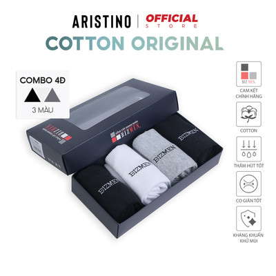 COMBO Hộp 4 Đôi Tất, Vớ Nam ARISTINO Bizmen cotton tự nhiên kháng khuẩn, khử mùi chống hôi - CSP09
