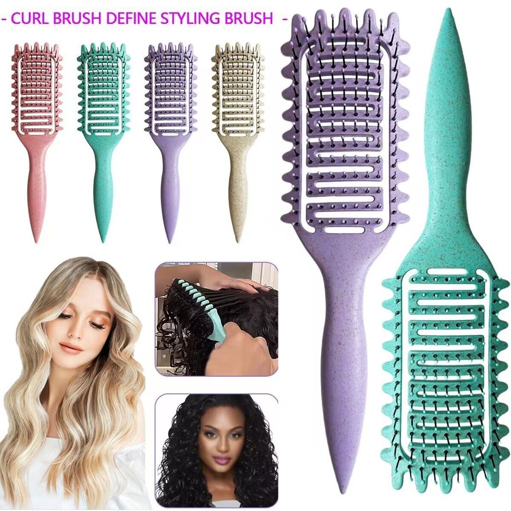 Bán chạy Curl Stylish Brush Massage Bounce Curling Definition Styling Lược uốn ống hút lúa mì2025073
