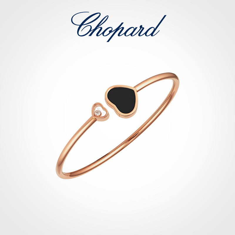 [Hàng có sẵn kèm hộp] Chopard Chopard Happy Hearts Series 18K Rose Gold Black Onyx Vòng tay tình yêu