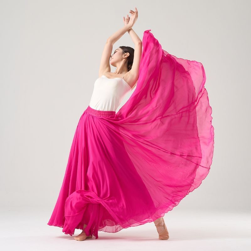 Khiêu vũ 720 độ Váy xoay lớn Váy voan đôi Váy dài khiêu vũ vuông