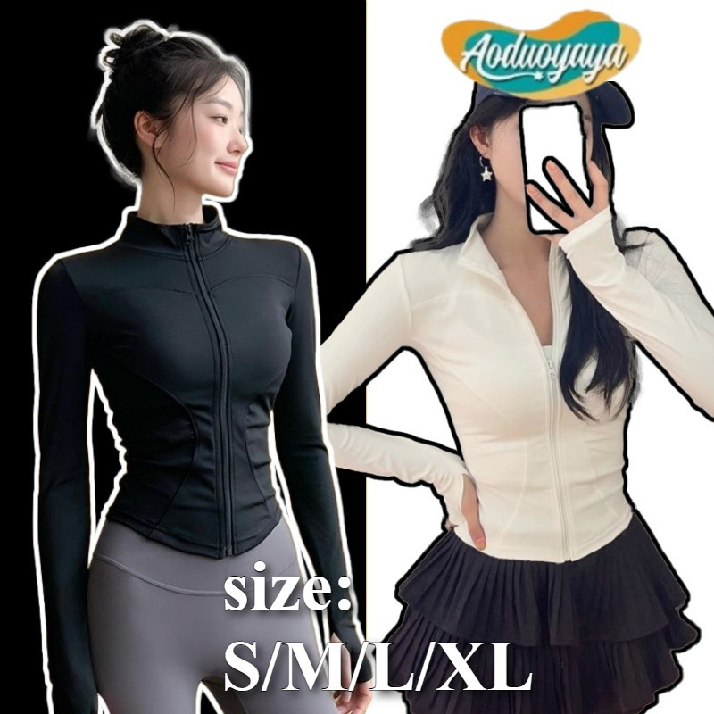 Aoduoyaya-Áo Khoác Croptop Nữ Tập Gym Yoga, Chống Nắng, Ôm Dáng, Dài Tay, Co Giãn Tốt