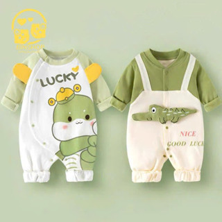 Bodysuit dài tay cho bé Hình cá sấu dễ thương, mẫu yếm liền thân bé gái bé trai chất thun, mẫu quần áo sơ sinh 0-12M