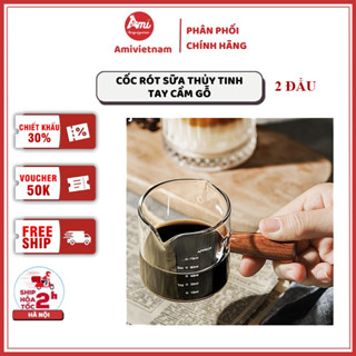 Cốc rót sữa 2 đầu tay cầm gỗ, dung tích 75ml có chia vạch - Dụng cụ pha chế đồ uống