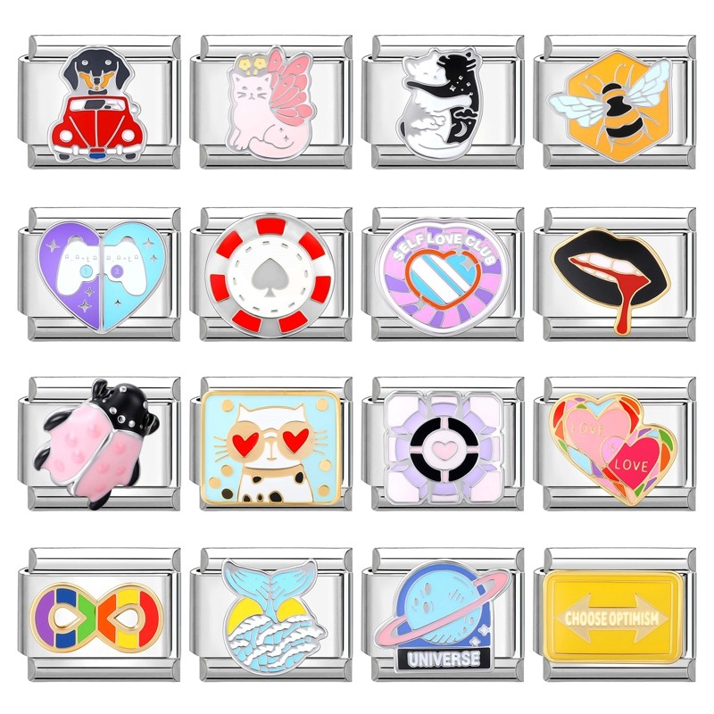 Cartoon Pet Charm Teddy Cat Shiba Inu Italian Charm Links Fit 9mm Bracelet Stainless Steel Diy Jewel