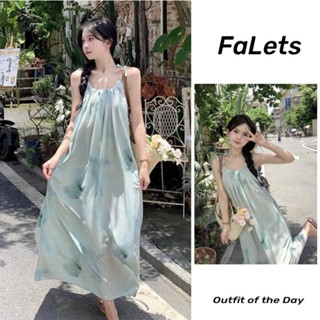 Váy 2 dây yếm Váy đi biển trễ vai Đầm maxi dáng dài Đầm Nữ Mùa Hè Pháp Chữ a Rời Đi Biển Váy Không Tay Sling Váy Dài