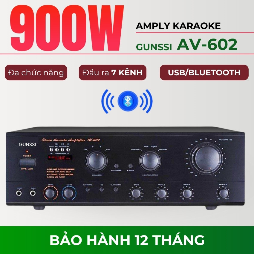  Amply Karaoke Bluetooth Gunssi AV-602 Công Suất 900W Thiết Kế Sang Trọng Kiểu Dáng Hiện Đại Phù Hợp Với Gia Đình 