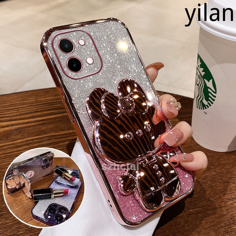 Ốp Điện Thoại Vivo Y28 Y27 Y27S Y100 5G Y18 Y03 Y36 Y27 5G Ốp lưng Giá Đỡ Gương Bột Lấp Lánh Thời Trang Mạ Điện Silicon Mềm Vỏ Điện Thoại Thỏ Dễ Thương Chống Rơi