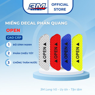 Miếng dán phản quang chữ OPEN cảnh báo ban đêm dán xe ô tô, Decal phản quang dán xe máy, Tem decal dán trang trí
