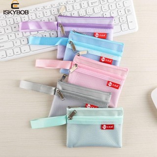 Iskybo túi lưới hai lớp trong suốt đựng đồ trang điểm / tiền xu dung tích lớn tiện dụng