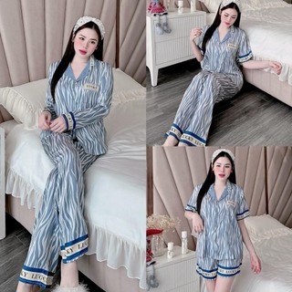  Bộ đồ Pijama Kẻ sọc Vằn in full lụa gấm xước cho Nữ sang chảnh nhẹ nhàng DCD603 Sammy 