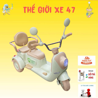 Xe máy điện, xe Vespa Đôi cho bé hàng 2 động cơ có nhạc, đèn (kèm sạc)