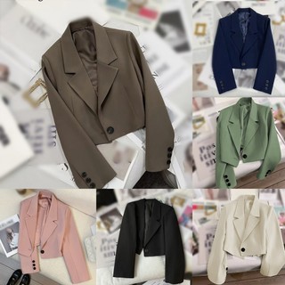 Áo Blazer Tay Dài Áo Blazer Ngắn Nhẹ Co Giãn Màu Trơn Xuân Thu Áo Blazer