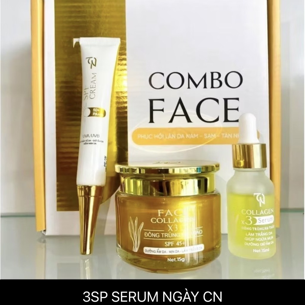 KEM FACE COLLAGEN X3 MỚI -Kem Face Đông Trùng X3 + Serum + Kem Chống Nắng Image X3 - Mỹ Phẩm Đông (C