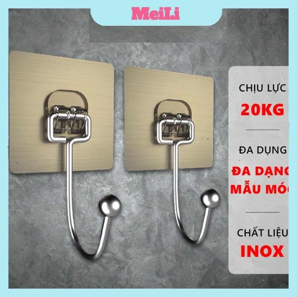Móc dán tường inox 304 chịu lực 5kg, miếng dán tráng bạc siêu dính, móc dán chịu lực loại tốt DAKINY