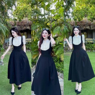 Đầm tiểu thư thanh lịch A623 đi tiệc, đi chơi chất mango lót lụa tông đen phối trắng có túi freesize KimHoa77