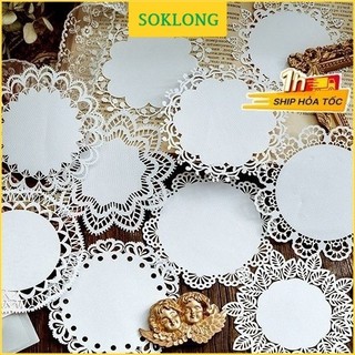 Bộ sticker vintage tấm giấy ren tròn 10cm trang trí Bullet Journal Sổ KLONG, nắp hộp quà STI23 đồ handmade đẹp mắt