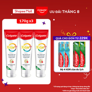 Bộ 3 Kem đánh răng Colgate Total Clean Mint hương bạc hà bảo vệ toàn diện 12 giờ 170g