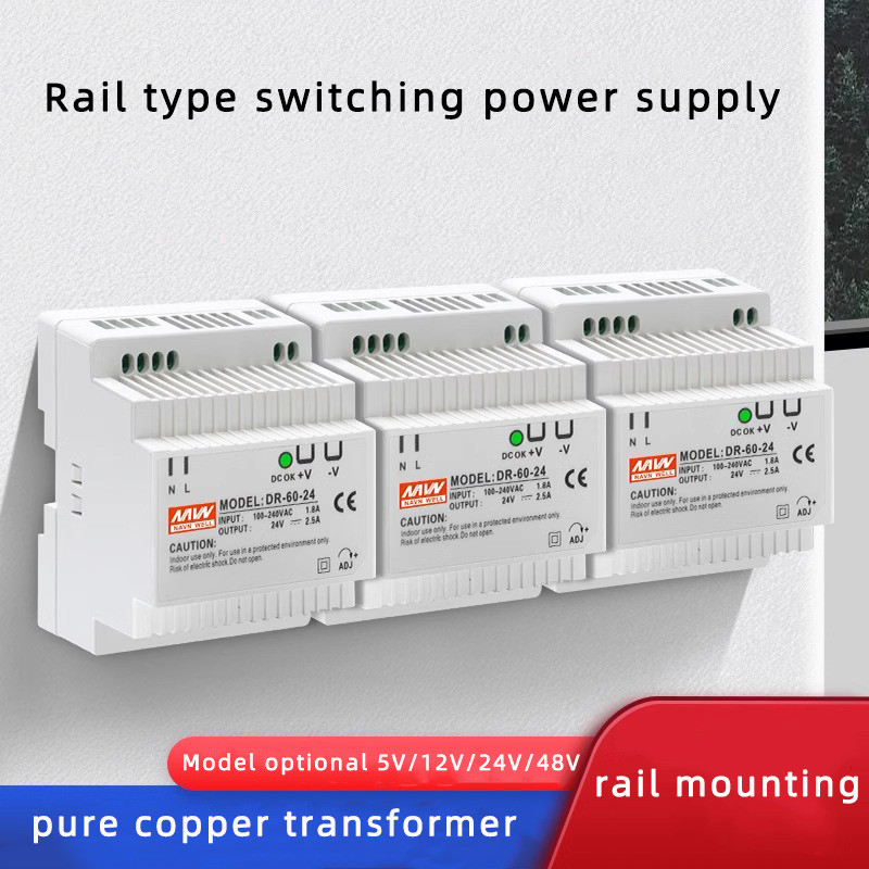 DR-60W đầu ra 5V 12V 15V24V Nguồn điện chuyển mạch DIN rail 24V DC 220V sang 12V Biến áp hộp nguồn m