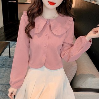 Cổ Búp Bê Mùa Xuân Thu Áo Sơ Mi Nữ Phong Cách Mới Năm nay Đẹp Phổ Biến Áo Sơ Mi Nhỏ Sang Trọng Mùa Xuân Ngắn Top