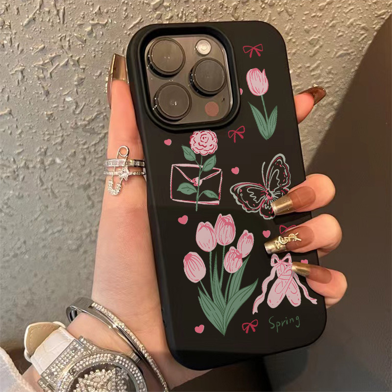 ốp lưng iPhone 11 12 13 14 15 16 Pro Max Small Red Flower Bow for Girls Creative Tương thích với iPh