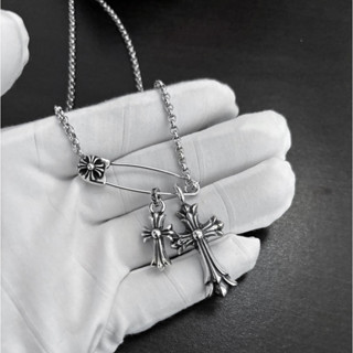  Vòng cổ Chrome Hearts   Vòng cổ chữ thập đôi Pin bạc 925 INS 