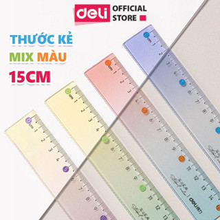  Thước Kẻ Màu Gradient Trong Suốt Deli 15cm Nhựa PS Bền Chống Trầy Xước Phù Hợp Với Học Sinh Dân Văn Phòng Học Tập 