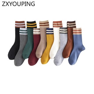 Zxyouping 5 Đôi Tất Cotton Thể Thao Ống Giữa Tất Nữ Mùa Đông Dày Tất
