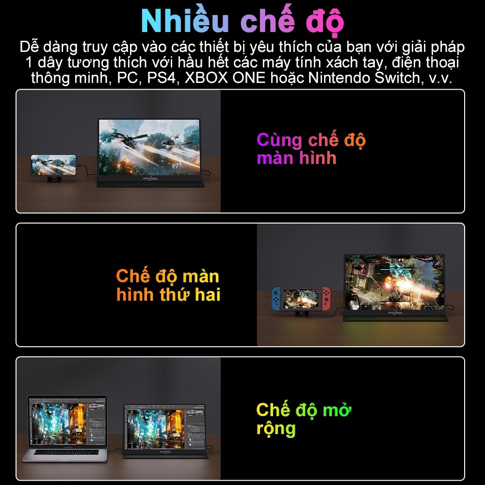 Màn hình Di Động gaming GOOJODOQ 15.6inch 1080P  100%RGB Đế Kéo Dài Ps4 Android Switch Macbook HDMI | BigBuy360 - bigbuy360.vn