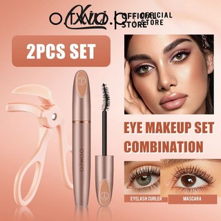 O.two.o 4d Silk Fiber Mi Mascara Trang Điểm Lâu Dài Cổ Điển Màu Đen Tự Nhiên + Hoa Hướng Dương Máy Uốn Mi 3D Uốn Tóc Tự Nhiên Lâu Dài 2 Chiếc Bộ Trang Điểm Mắt