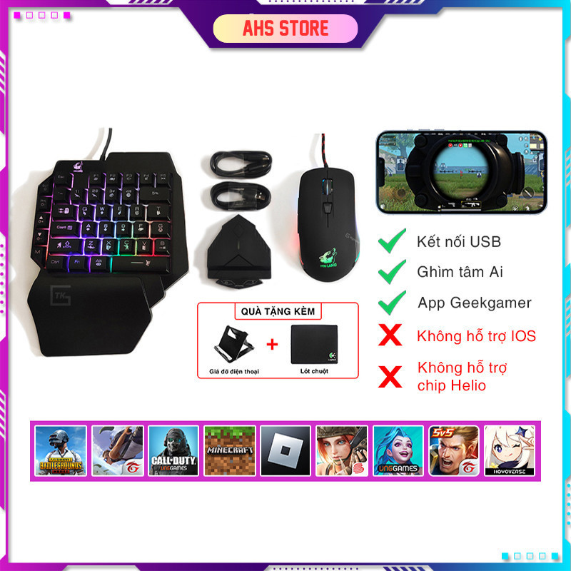 Combo bộ chuyển đổi game Lingzha 2 Pro và bàn phím chuột chơi PUBG Mobile Free Fire Liên Quân Tốc Ch