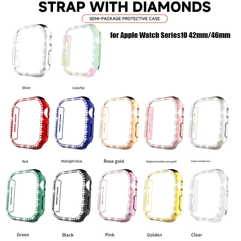 Vỏ Kim Cương Cho Apple Watch 46mm 42mm Bling Ốp Lưng Bảo Vệ Cho IWatch Series 10 46 42 Mm WatchCase