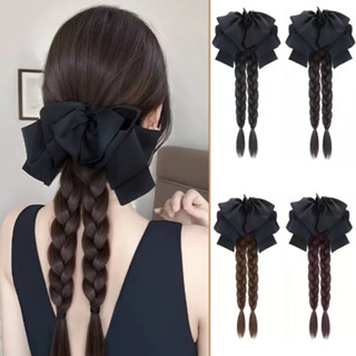 40CM đôi đuôi ngựa tóc giả kẹp Tóc mở rộng Mô phỏng nơ Dây buộc tóc thẳng dài bện tóc giả cho phụ nữ Phụ kiện tóc