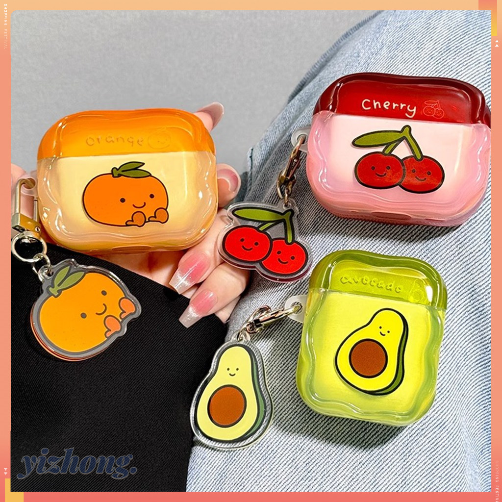 Dành Cho Airpods 4 Pro 3 2 1 Màu Kẹo Trái Cây Cam Anh Đào Bơ Họa Tiết Sóng Cạnh TPU Mềm Vỏ Tai Nghe Chống Sốc Có Mặt Dây Chuyền Tai Nghe Không Dây Tai Nghe Vỏ Bảo Vệ