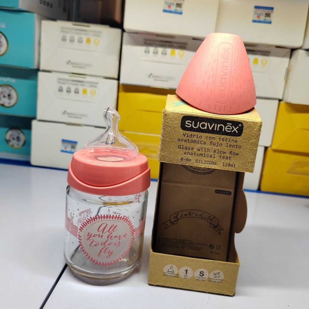 GhSuavinex Suavinex Bình sữa chống đầy hơi cho bé sơ sinh 0-3-6 tháng tuổi Bình sữa silicon chống sặ