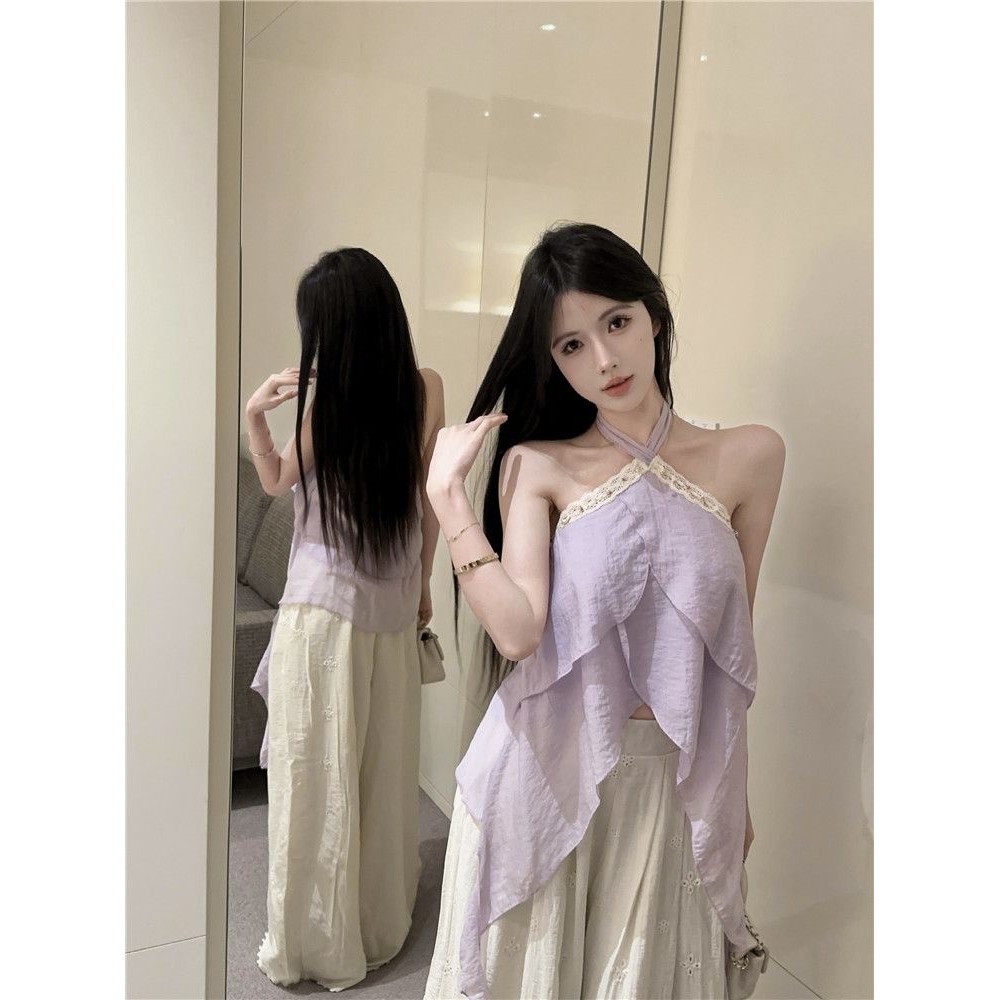 Thời Trang Pháp Mới Áo Ngắn Tay Màu Tím Cổ Thiết Kế Xếp Nếp Cho Nữ Mùa Hè Siêu Xinh Đẹp | BigBuy360 - bigbuy360.vn