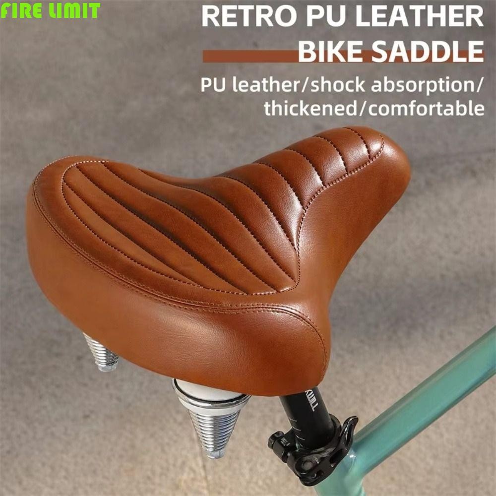 Yên và đệm ngồi xe đạp cổ điển bằng da thấm hút sốc, màu nâu đen, kích thước lớn thoải mái cho xe đạ