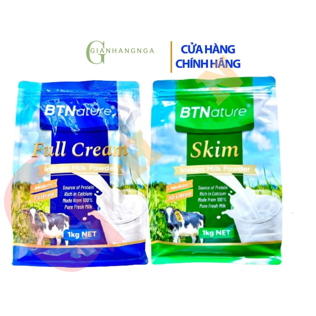 Sữa bột BTNature nguyên kem / tách béo hộp / túi 1kg