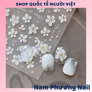  Sticker miếng dán móng nổi hình hoa màu trắng tinh khiết trang trí móng siêu xinh 🌸 Nam Phương Nail 🌸 