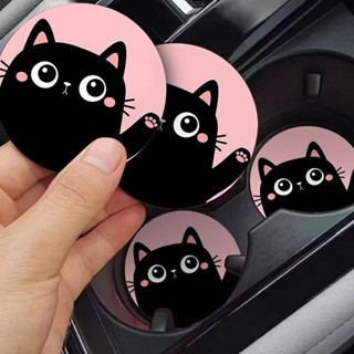2PCs Cute Cat Car Coaster Door Slot Storage Pad Sub Car Interior Accessory Cartoon Car Non-Slip Mat Storage Pad Cute car cup pad  Car interior decoration