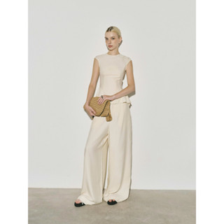 [DEZUS] Áo Sát Nách Peplum, Quần Ống Rộng Lưng Cao Màu Kem - SIRIA TOP & SIRIA PANTS - U1BW250432 + U4WW250413