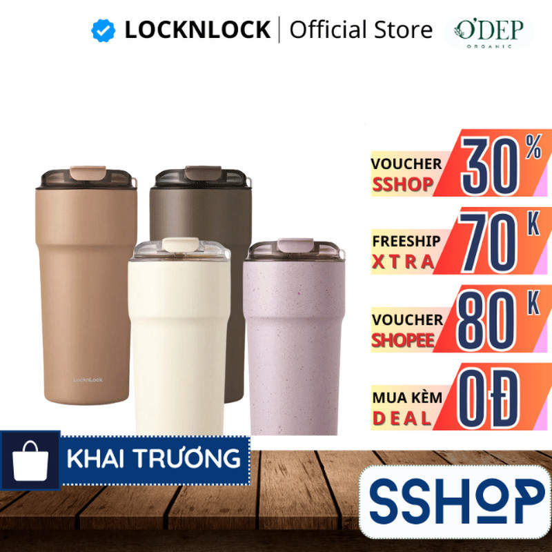 Ly giữ nhiệt phủ sứ LocknLock 650ml, Chính hãng, bằng thép không gỉ 304 Metro Cafe Tumbler LHC4359 -