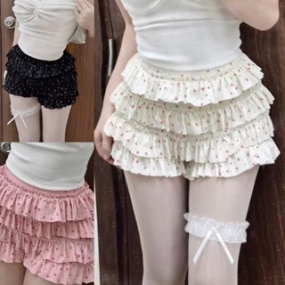 A61d Quần Giả Váy 4 Tầng Dáng Ngắn Lưng Thun Dễ Thương Họa Tiết Nhiều Màu có phối sét áo nơ ren